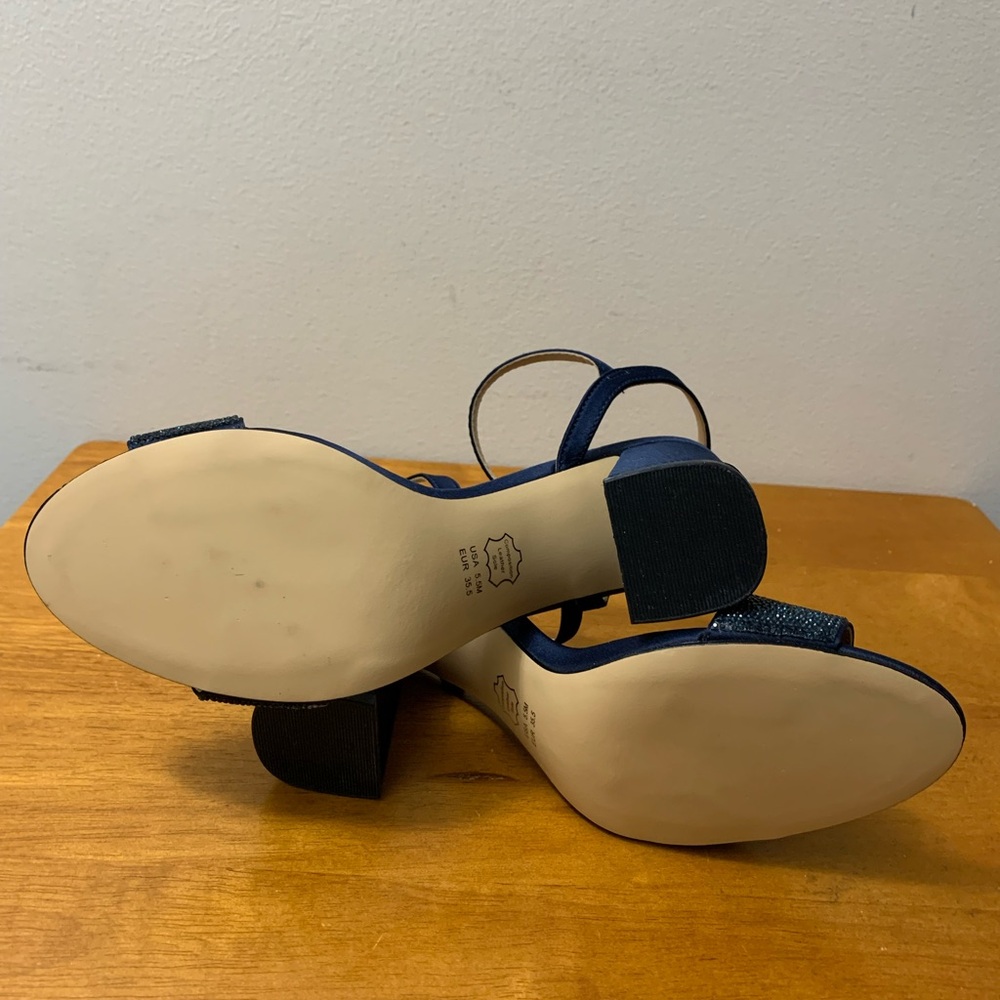 Nina Haven Rhinestone Ankle Strap Block Heel Sandals Navy Luster Satin Sz 5.5M - Picture 10 of 14